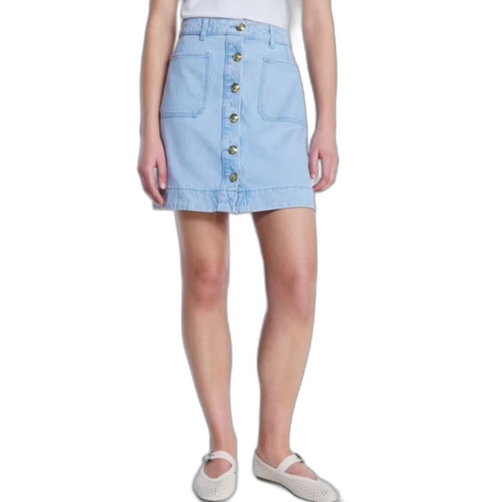 Free Assembly Button Front Denim Mini Skirt 8 NEW
